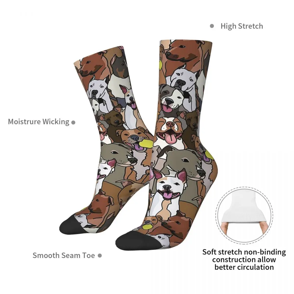 Chaussettes à motif de chien Pitbull pour hommes et femmes, bas Harajuku super doux, chaussettes longues toutes saisons, accessoires pour cadeaux