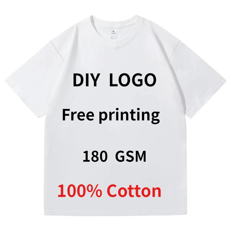 Customized T-shirt Free Printing 180gsm Cotton Unisex O-Neck Short Sleeved Tee Personalized Team Work Clothes Men T-Shirts