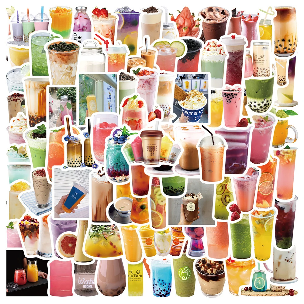90Pcs Kawaii Pearl Milk Tea Ice Cream Stickers Boba Bubble Teas Waterproof Decals Sticker To DIY BulingBulingStickers Store