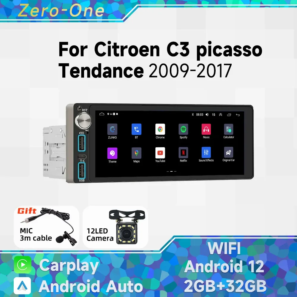 Carplay Autoradio 1 Din Radio Android Car Multimedia for Citroen C3 Picasso Tendance 2009-2017 Stereo Head Unit GPS Navigation