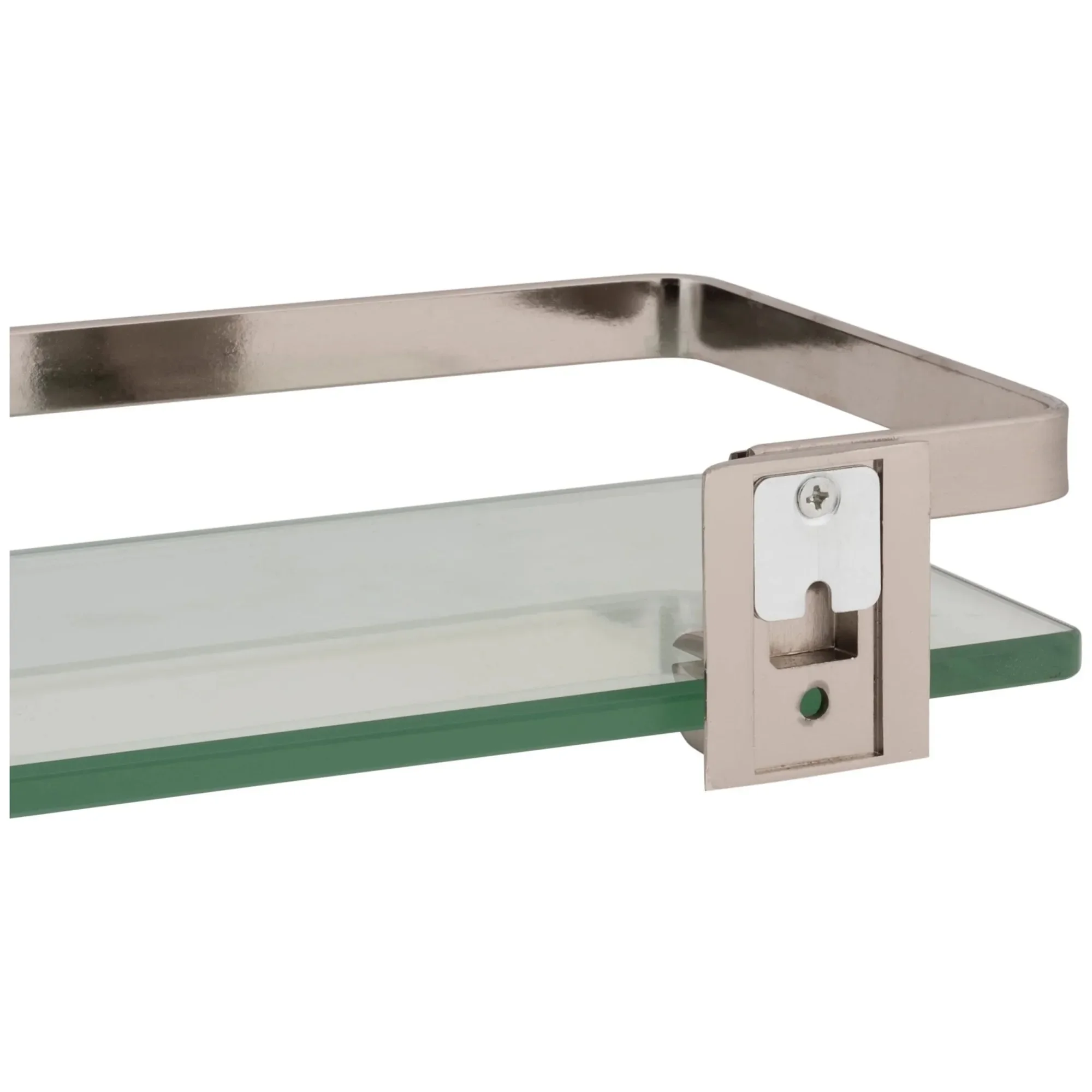 Decorative Glass Bathroom Shelf with Nickel Rail, Wall Mount Storage Rack for Towels, Toiletries & Decor