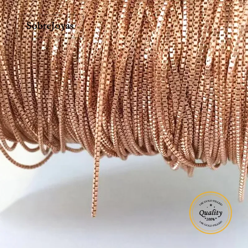 1 Meter 14K Rose Gold Filled Box Chain Footage for Jewelry Making Unfinished Bulk Chains for Crafting