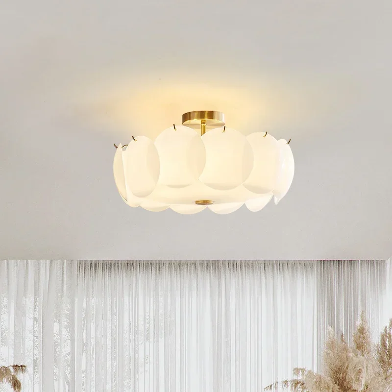 

Romantic Bedroom Ceiling Light Vintage French Creamy Style Glass Study Room Lamp