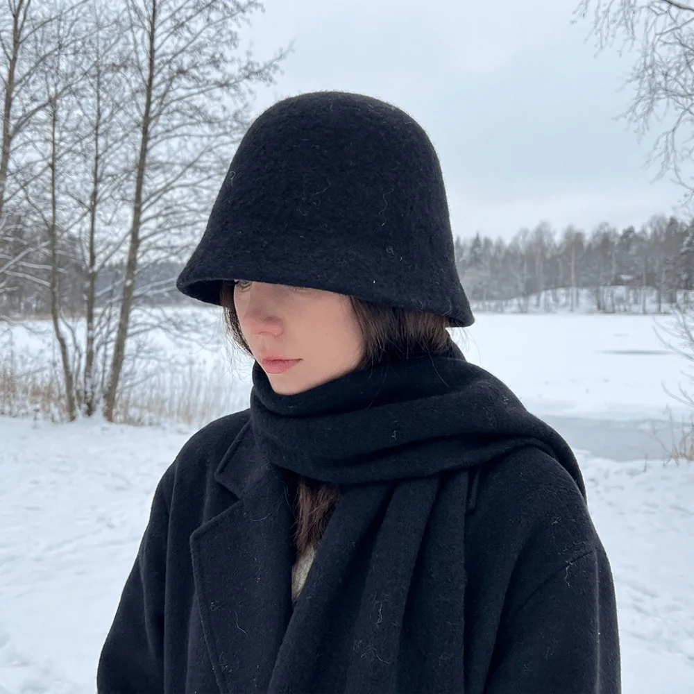 Sweet Solid Color Wool Fisherman Hat Handcrafted Warm Knitted Beanie Windproof Thick Winter Warm Bucket Hat Autumn Winter