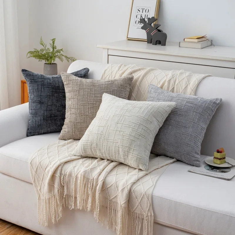 Strukturierte Kissenbezüge aus dickem Chenille, dekorative Kissenhülle 45*45cm, moderner Boho-Farmhouse-Stil, Wohndekor für Sofa und Wohnzimmer