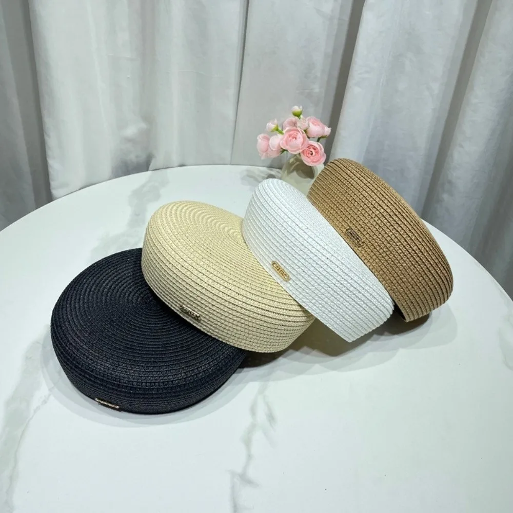 New Solid Women's Straw Pillbox Hat Structured Crown Round Shape Brimless Cap Vintage Style Painter Hat Formal Occasions
