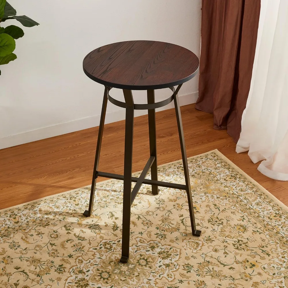 

41.25-inch Tall Rustic-style Steel Bar Table with A Round Solid Elm Wood Top; Suitable for Dining Room and Bar Use