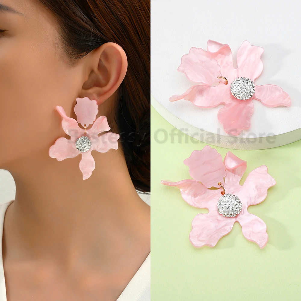 Cute Romantic Flower Petal Decor Drop Earrings For Women Korean Fashion Summer Party Beach Statement Jewelry Exaggerated Pendant