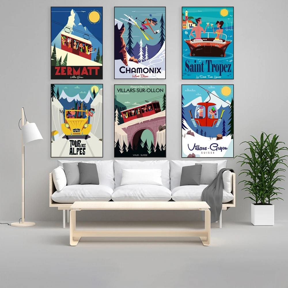 نيويورك، إيشل، زيرمات، شامونيكس، لا روسي منتجع التزلج، سانت تروبيز، إيشل، كرواتيا، فطائر اللحم، ملصق السفر فيلار سول أورلون