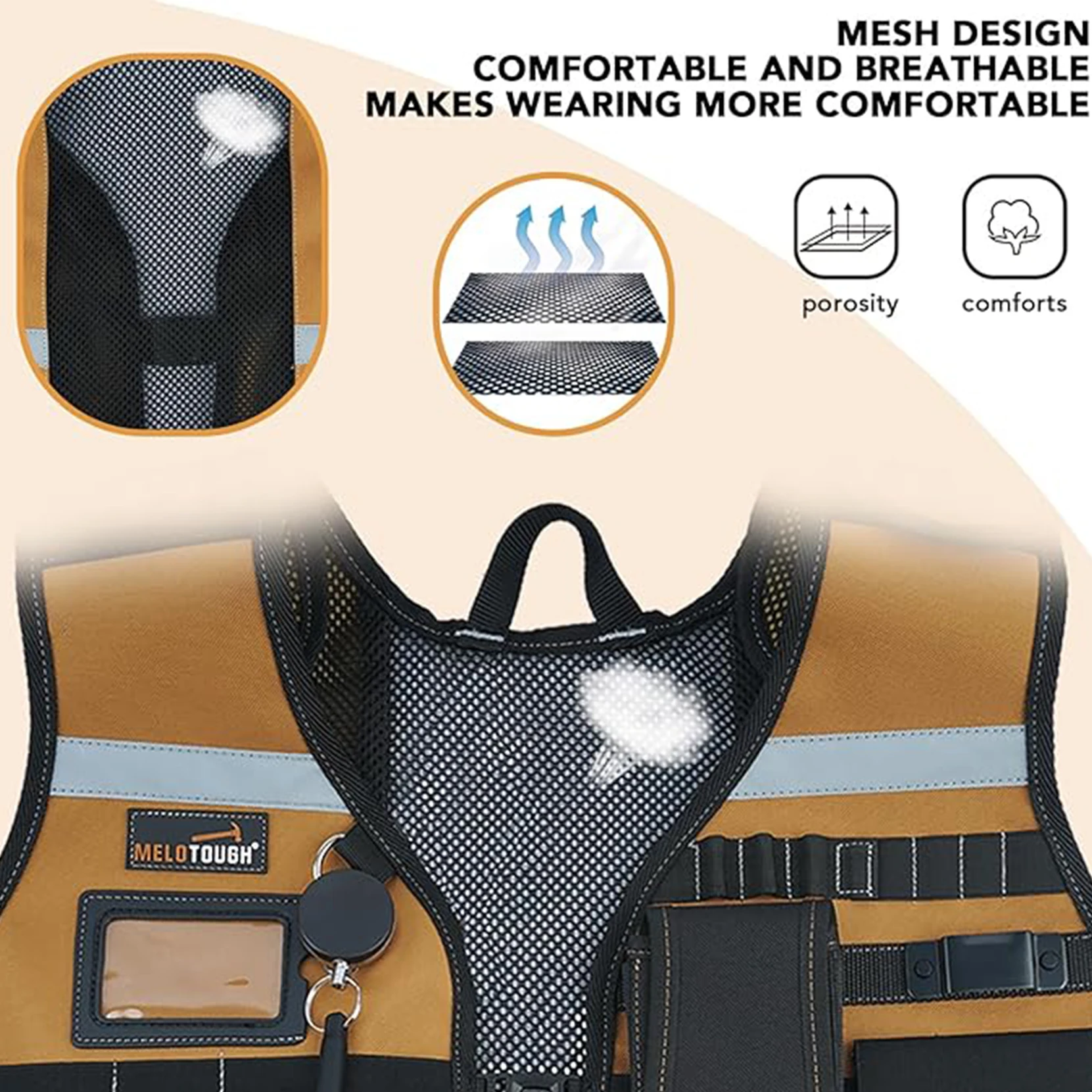 Tool Vest Safety Work Vest with Adjustable Straps,Removable Phone Holder for Electrician,Construction,Carpenters