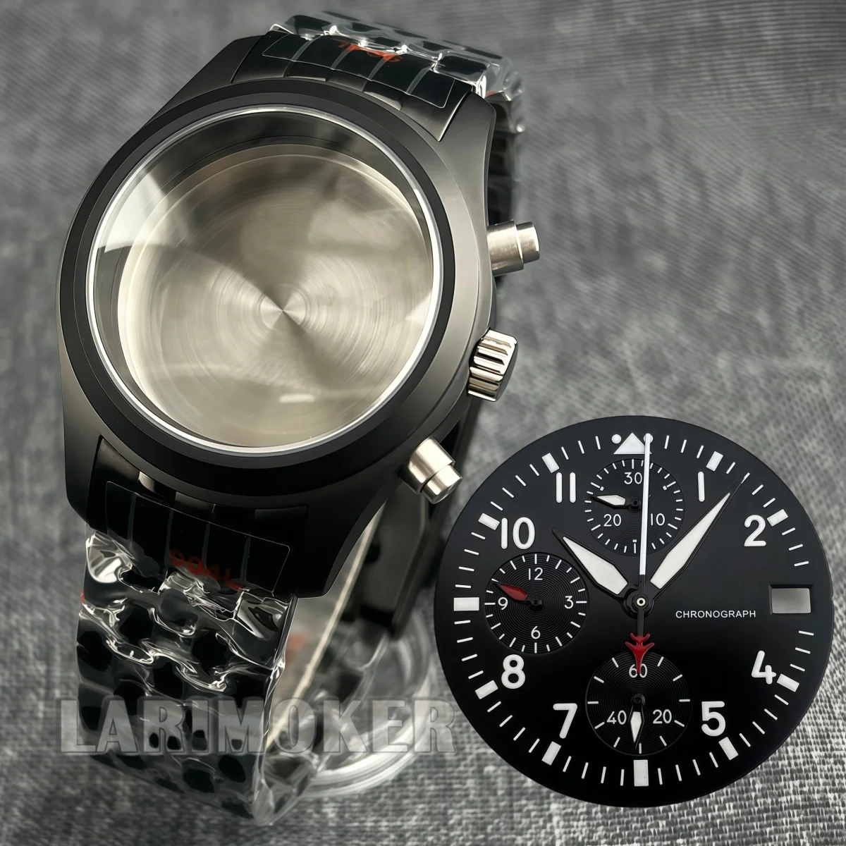 38mm Case+Dial Dome Sapphire Glass Chronograph Stainless Steel Case Accessories Are Compatible with VK67 Quartz Movement.