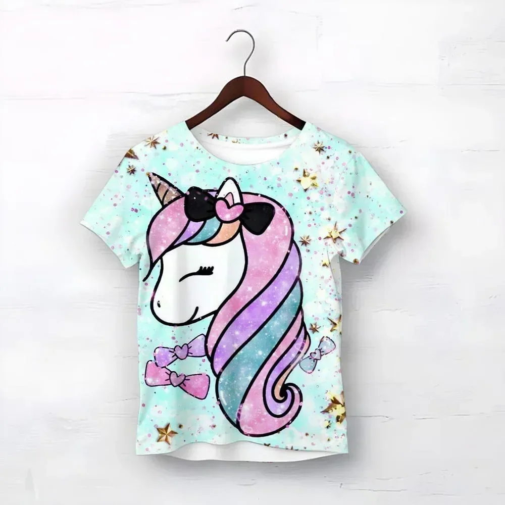 

Summer Children Top Cute unicorn print Print Kids Short Sleeve T-shirt Boys Girls Birthday T Shirts Casual Shirt for Children