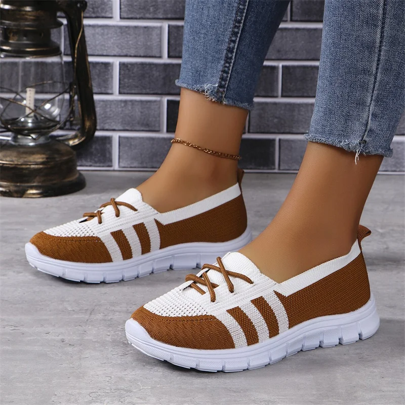 Shoes for Women 2024Brand Lace Up Women\'s Vulcanize ShoesAutumn Round Toe Mixed ColorsBreathableSportShoes Ladieszapatos