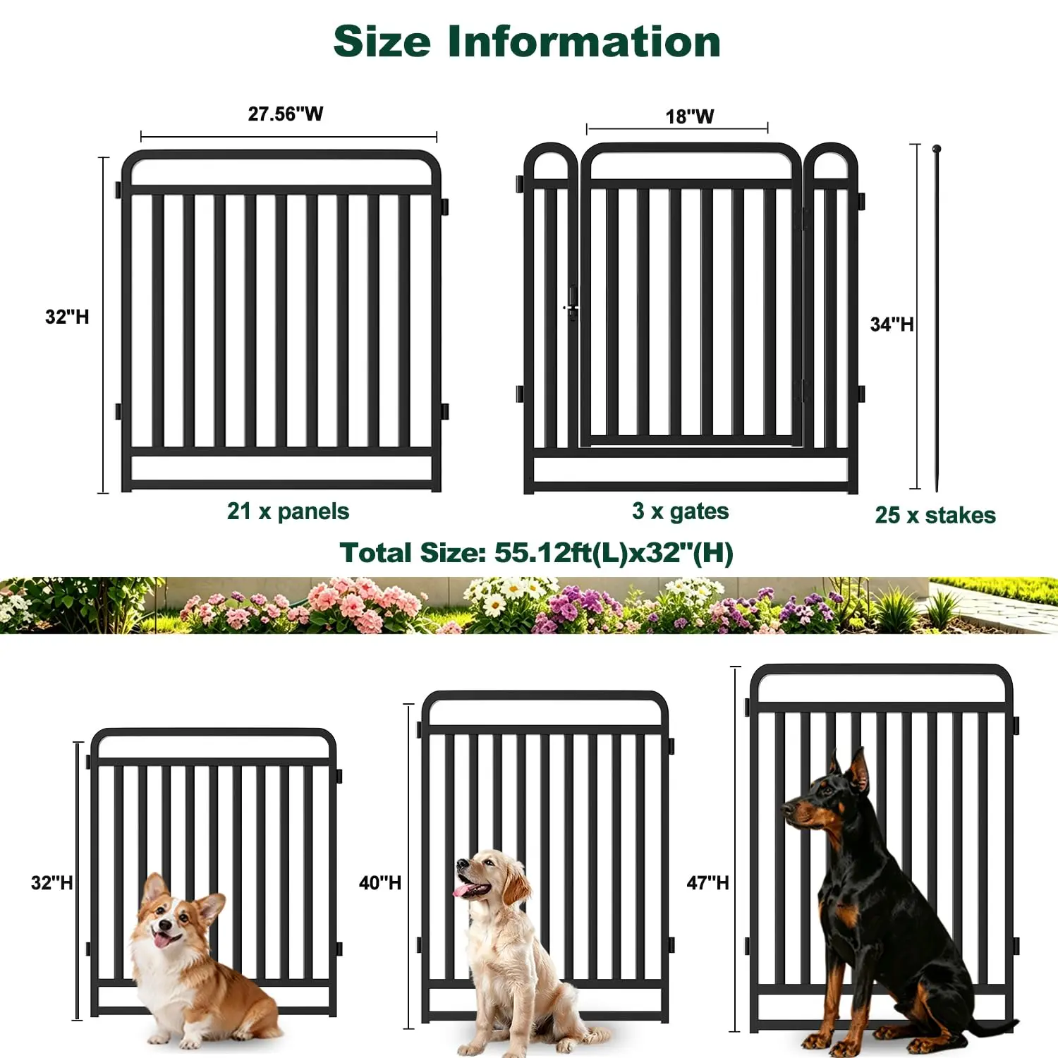 24 Panels No Dig Metal Garden Fence, Rustproof Animal Barrier & Landscape Edging for Yard Patio Dog Rabbit Chicken, Customized