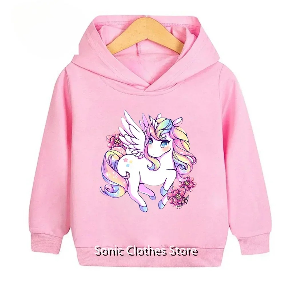 Unicorn Hoodie Kids  Boys Girls Hoodies Fall  Cute Sweatshirts Children Long Sleeve Cartoon Casual Hooded Top Clothing