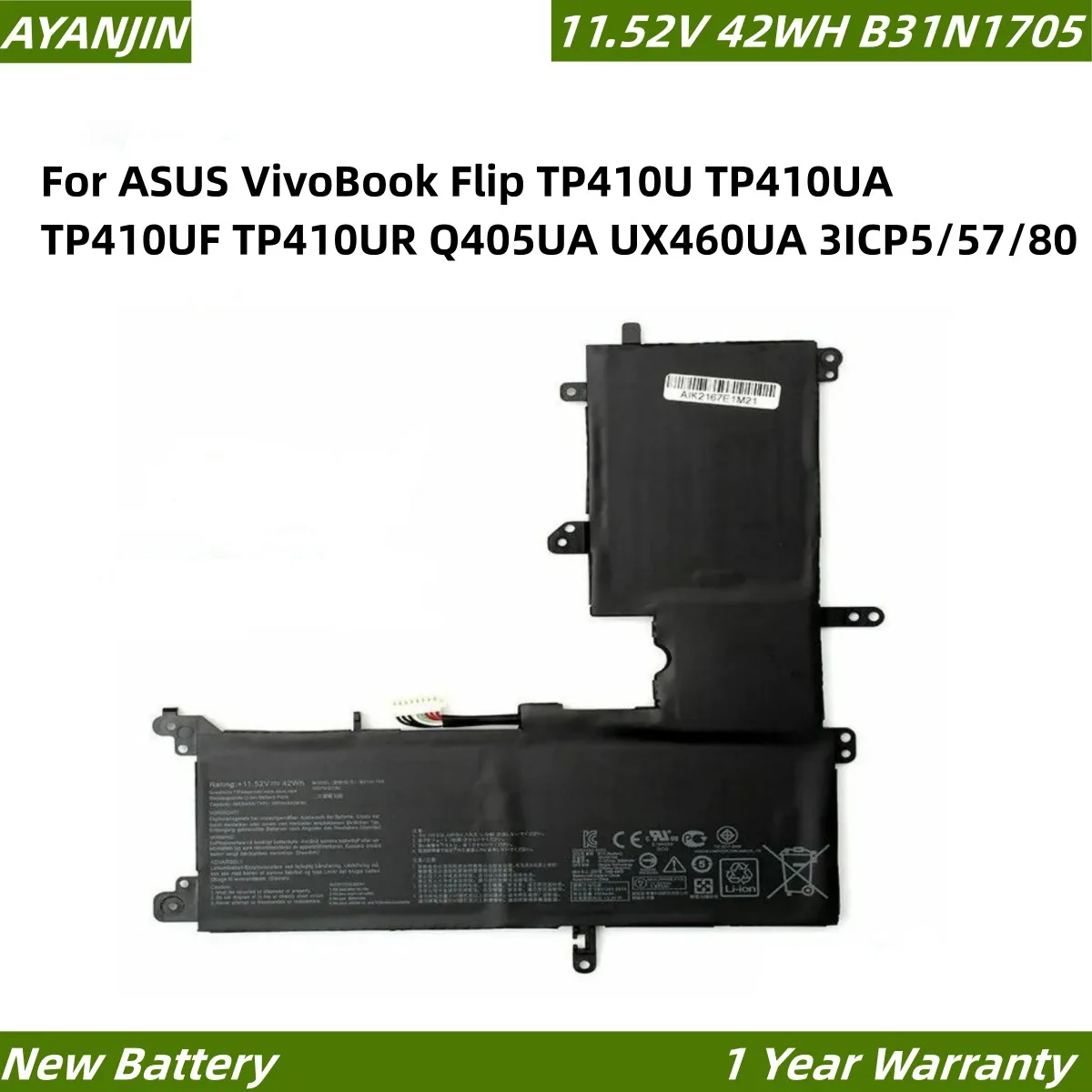 B31N1705 بطارية لابتوب ASUS VivoBook Flip TP410U TP410UA TP410UF TP410UR Q405UA UX460UA, 3ICP5/antv, 42WH