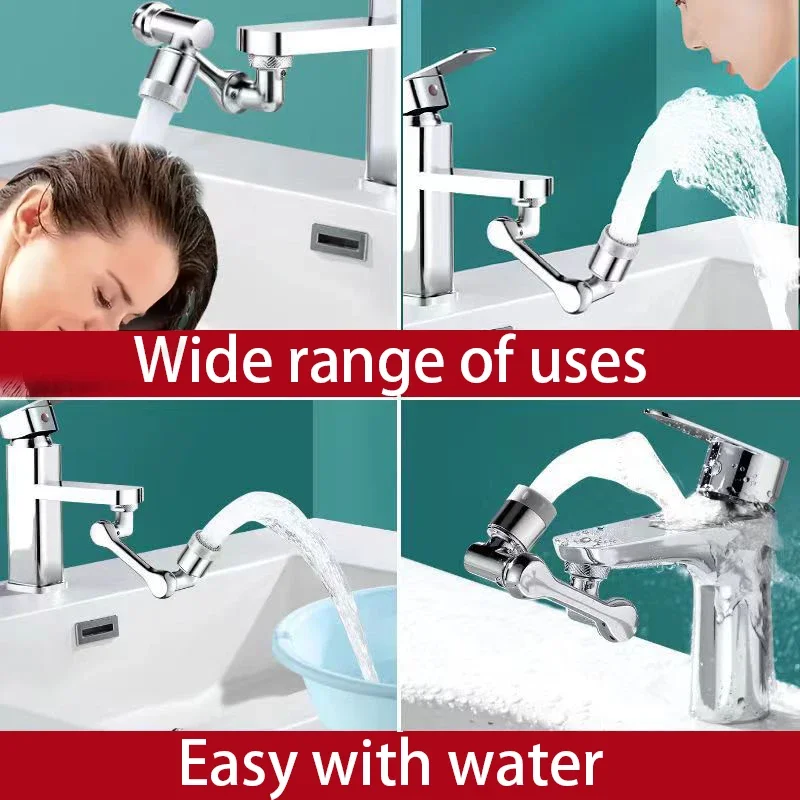 1080° Rotatable Extension Faucet Sprayer Head 2 Spray Modes Universal Bathroom Tap Extend Adapter Aerator