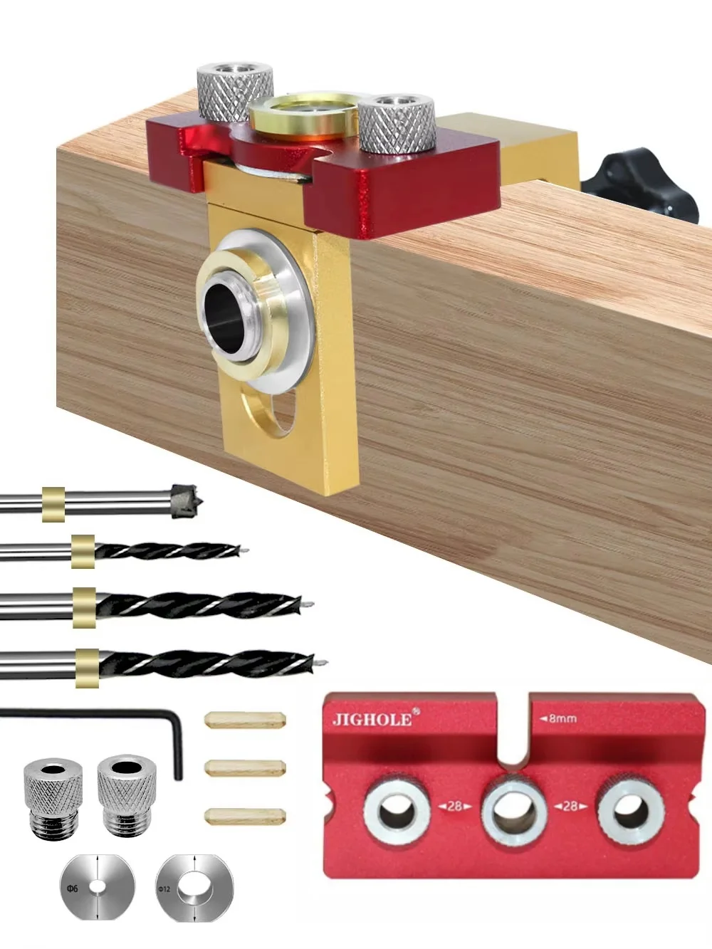 Carpintaria Doweling Jig Kit, ajustável Madeira Dowel Punch Locator, Alumínio Pocket Hole Jig,