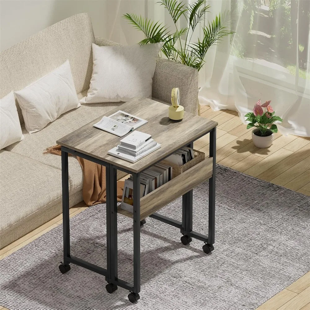 Compact Rolling Desk with Storage Shelf - 31.5 Inch Foldable Computer Desk for Small Spaces, Easy Assembly and Mobility