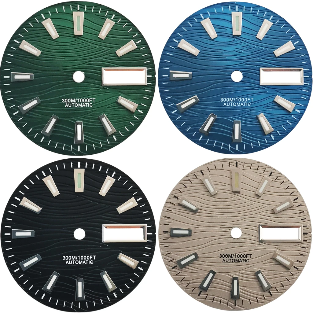 New 29mm No Logo Sterile Window Luminous Black Blue Green Gray Dial Fit NH35 NH36 Movement Watch Assembly Accessories