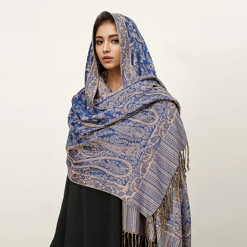 Paisley Pashmina Shawl Scarf Women Jacquard Cashew Printed Scarves Borders Female Tassel Travel Blanket Wraps Ethnic Shawls