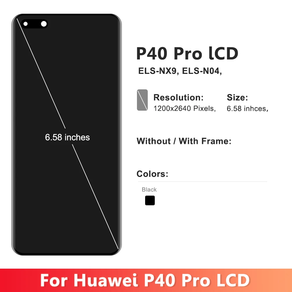 OLED p40 pro Screen For Huawei P40 pro ELS-NX9 ELS-N04 LCD Display Touch Screen Digitizer Assembly Replacement P40 pro Display