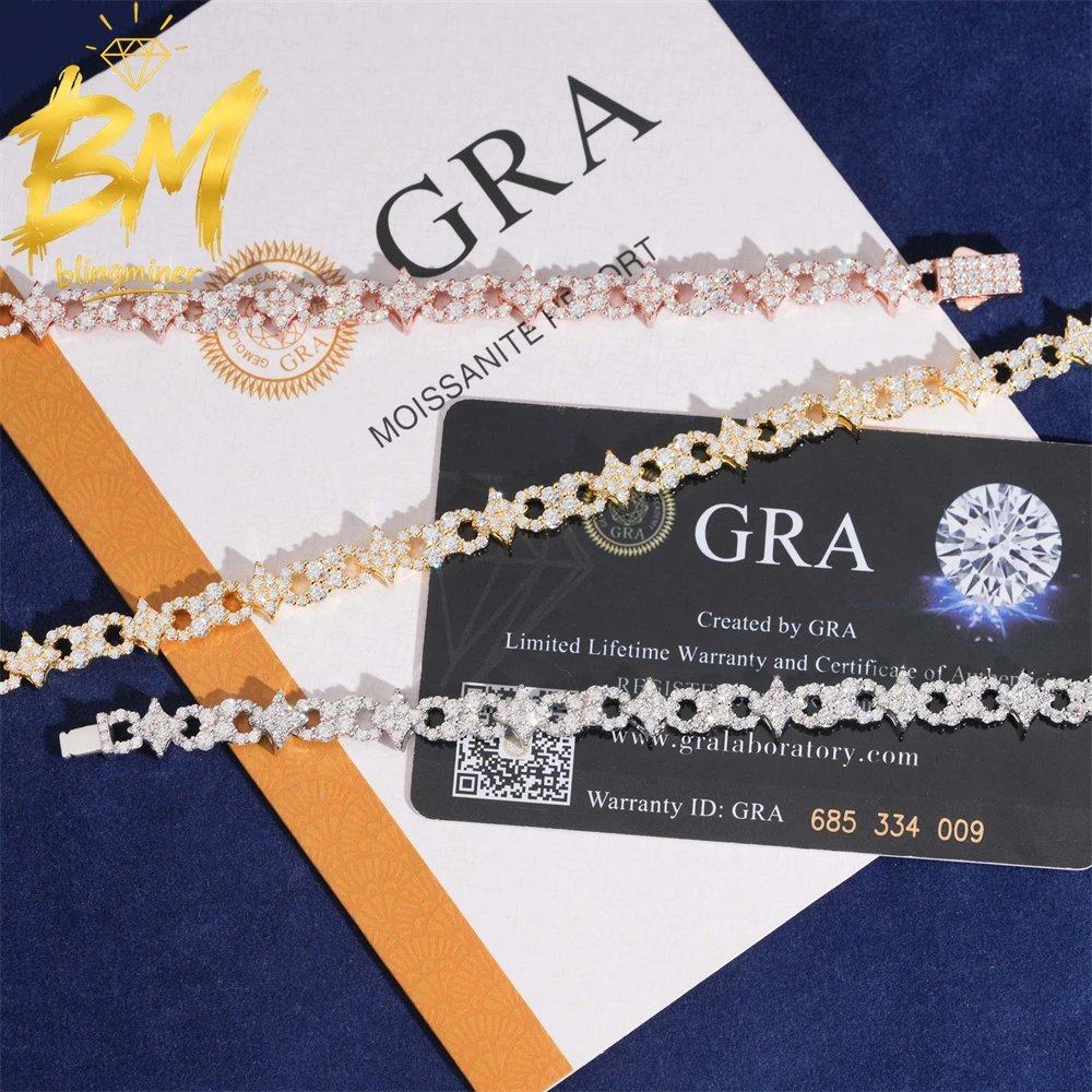 

Blingminer 8mm VVS Moissanite Stars Cuban Link Chain Iced Out Necklaces For Men S925 Silver Jewelry Pass Diamonds Tester GRA