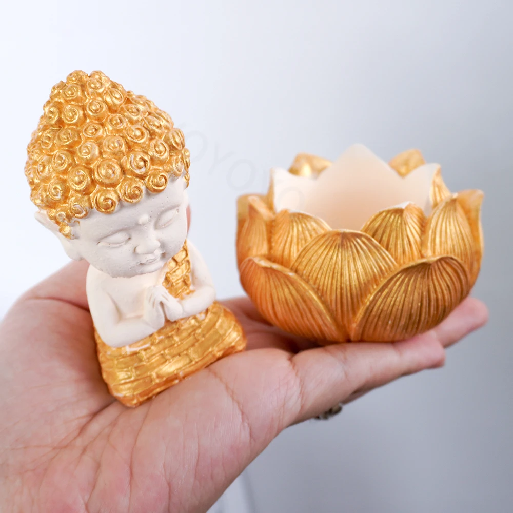 2pcs 3D Buddha Candle Silicone Mold DIY Amitabha Buddha Shape Church Candle Wax Mould Candle Holder Cement Plaster Mold Supplies