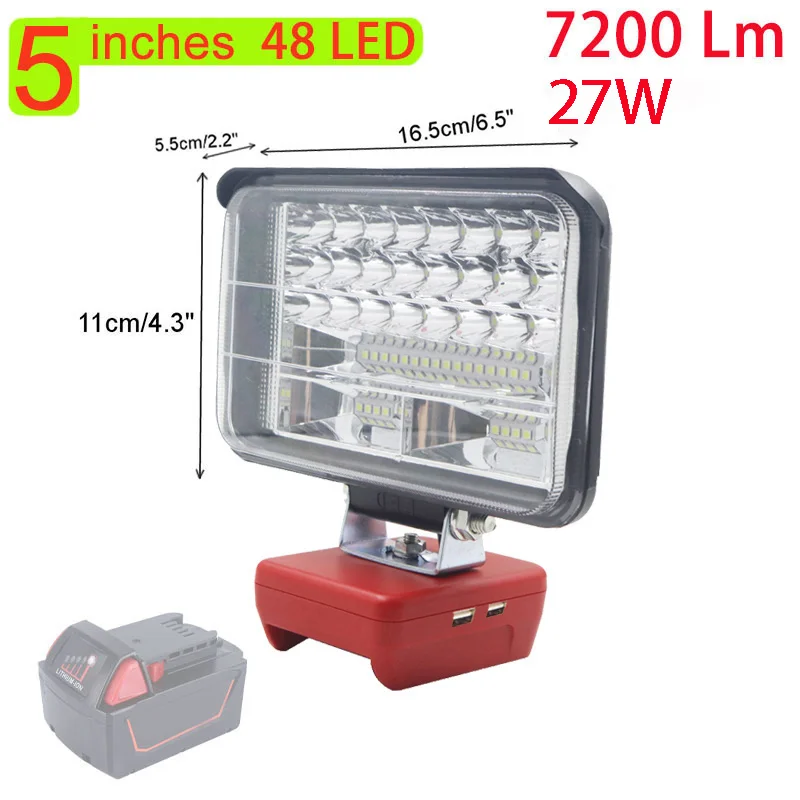 

Car LED Work Lights Flashlights Electric Torch Spotlight USB Power Bank For Milwaukee M18 18V Li-ion Battery High Low Control