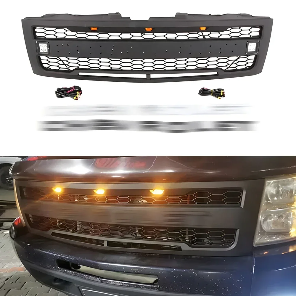 

For Chevrolet Silverado 1500 2007 - 2013 Radiator Trims Cover Racing Grill Grills Hood Mesh Front Grille Upper Bumper Grilles