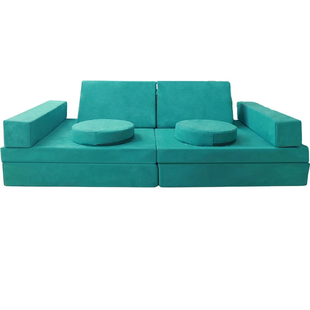Sofa Modular Anak, Set Sofa Busa 10 Bagian, Dapat Dilipat, Dapat Dicuci, untuk Ruang Bermain & Ruang Tamu