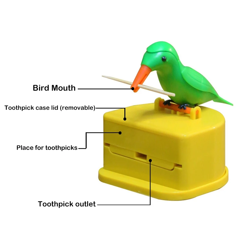 Creative Funny Bird Toothpick Box Automatic Rise Home Press Type Toothpick Bucket Intelligent Toothpick Tube Desktop Ornament