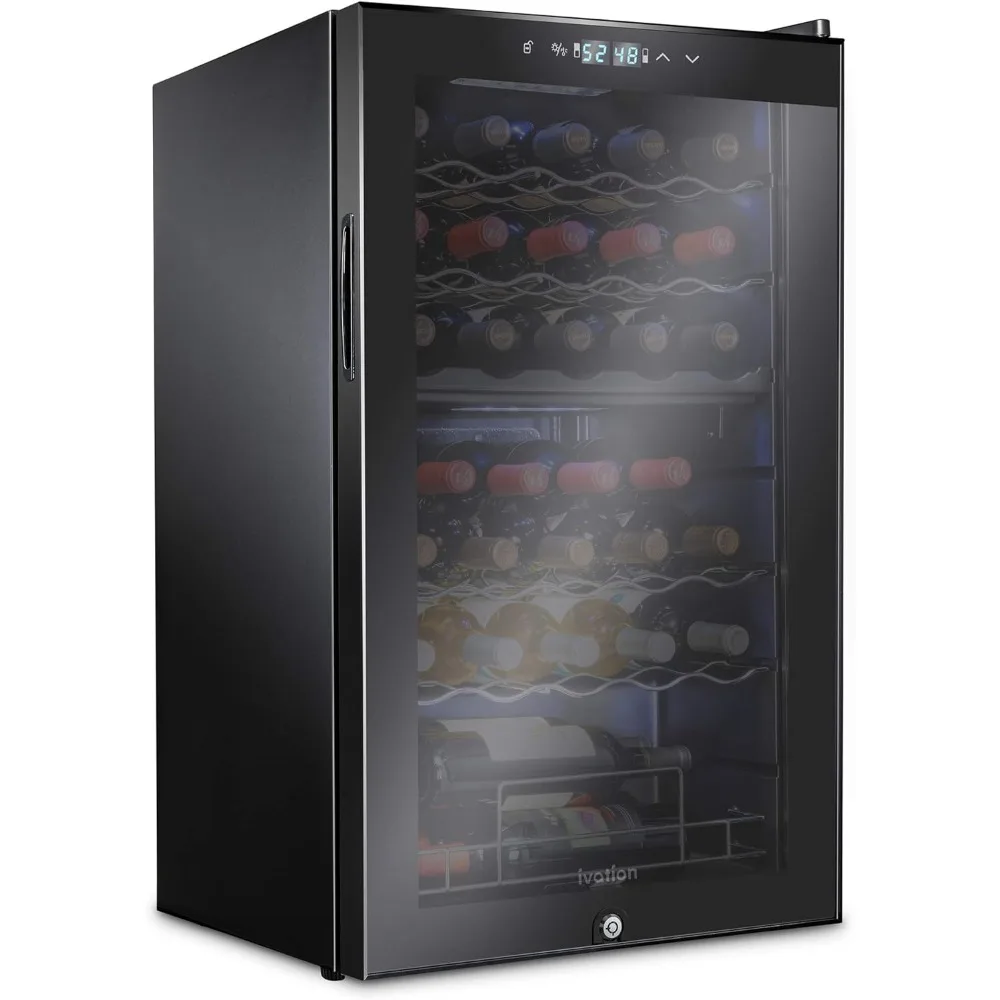 

33 Bottle Dual Zone Wine Cooler Refrigerator w/Lock, Freestanding Wine Cellar, Champagne Wine, Digital Temperature Control,Black