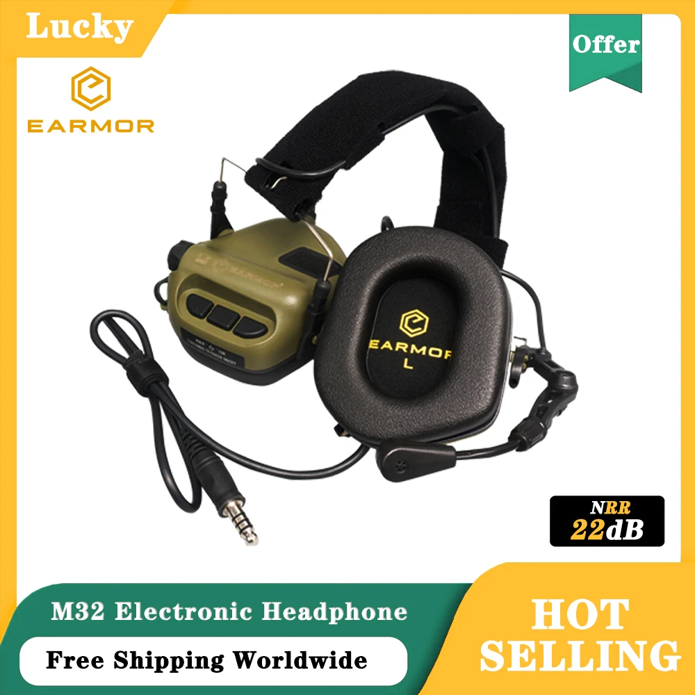 

EARMOR M32 Electronic Communication Noise Canceling Headset,NRR 22,Waterproof IPX-5 Outdoor Hunting Hearing Protection Earmuffs