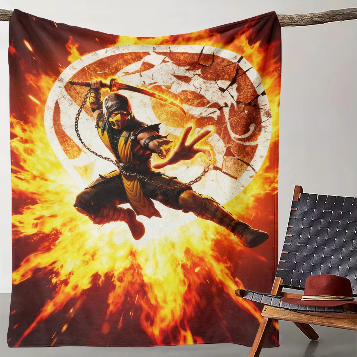 

1 Piece of Hot-blooded Fighting Warrior Flame Blanket Classic Game Style Character Flannel Blanket
