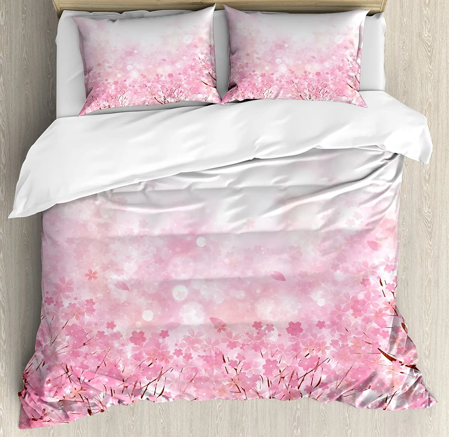 

Pale Pink Bedding Set For Bedroom Bed Home Japanese Cherry Blossom Sakura Tree with Roman Duvet Cover Quilt Cover And Pillowcase