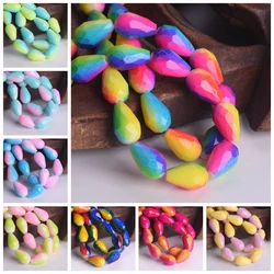 Rainbow Colorful Coated 12x8mm 15x10mm Teardrop Faceted Opaque Glass Loose Beads For Jewelry Making DIY Crafts Findings