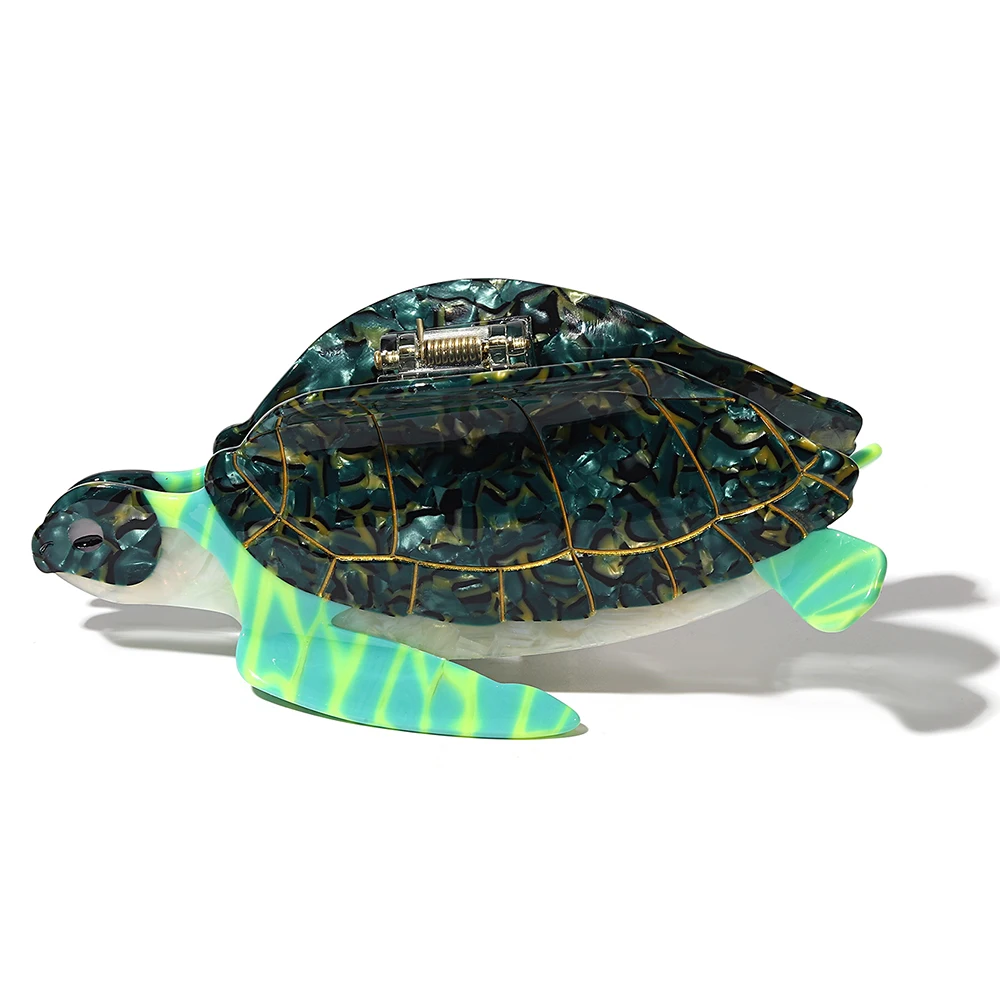 Oversize Groene Zeeschildpad Haar Clip Klauw Voor Vrouwen Creatieve Acetaat Geometrische Haai Haarspeld Krab Klem Haaraccessoires Tool