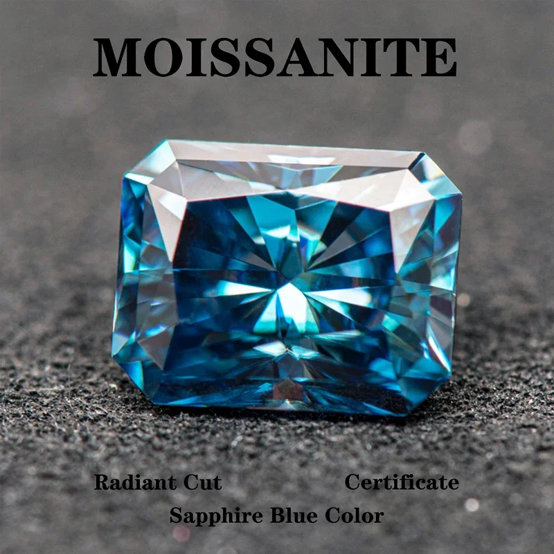 Moissanite Stone Radiant Cut Sapphire Blue Color Charms for Jewelry Making DIY Ring Necklace Earrings Main Materials Certificate