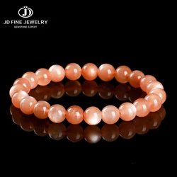 JD 7A Natural Sunstone Round Bead Bracelet Women Trendy Reiki Healing Elastic Bangles Yoga Energy Wristband Jewelry Gifts