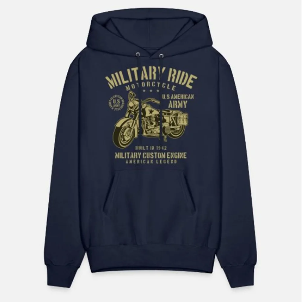 Retro American Custom Engine Military Ride US Army Motorcycle Pullover Hoodie New 100% Cotton Comfortable Casual Mens Sweatshirt