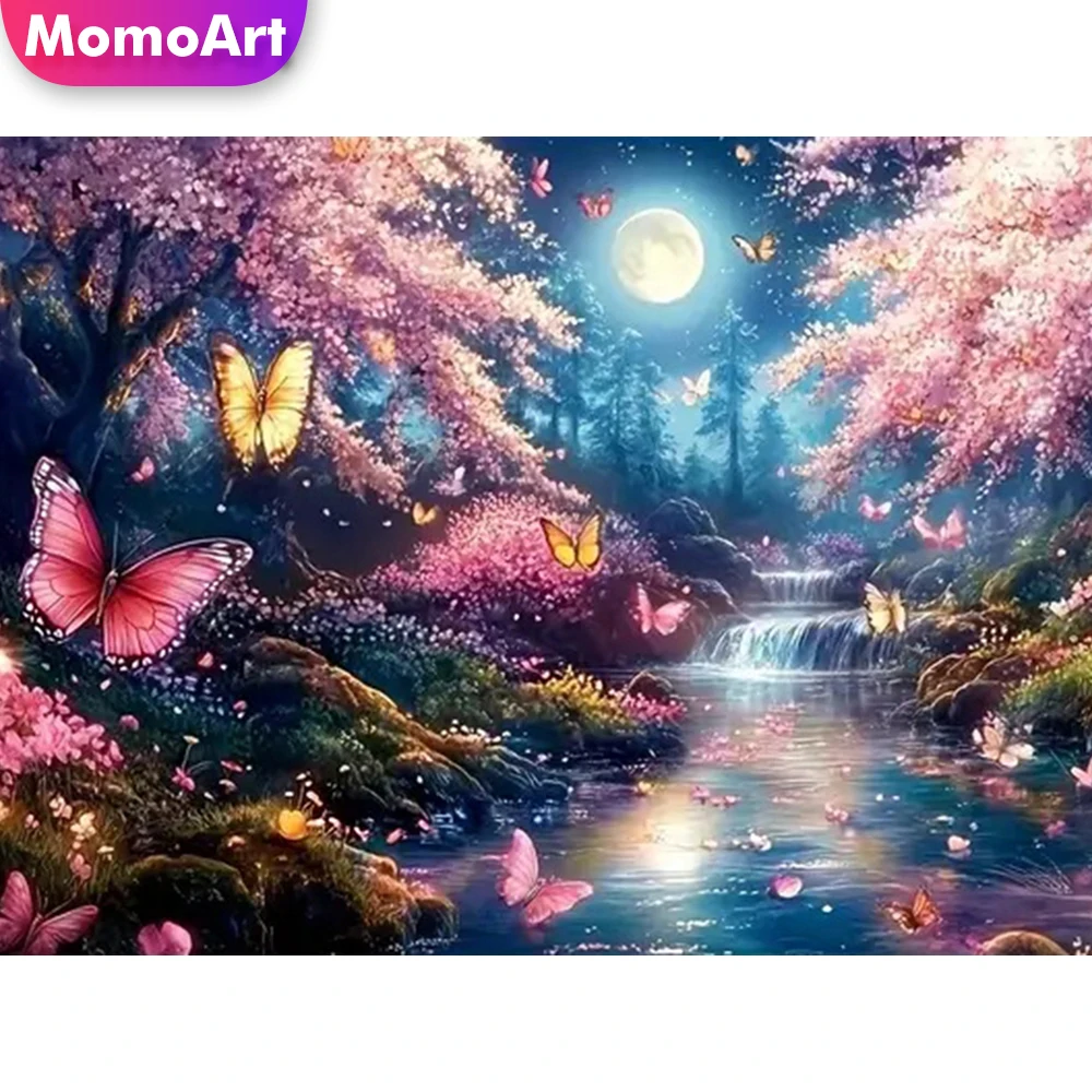 Momoart River Diamant-Mosaik-Baum, geeignet für Anfänger, Stickerei, Mondlandschaft, DIY, Diamant-Gemälde, Schmetterling, Wandkunst