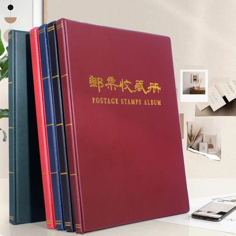 Large Stamp Collection Album Book with 1 2 3 5 Pocket Black Sleeves Page Double Sided Stamp Collecting Storage Binder PU Leather