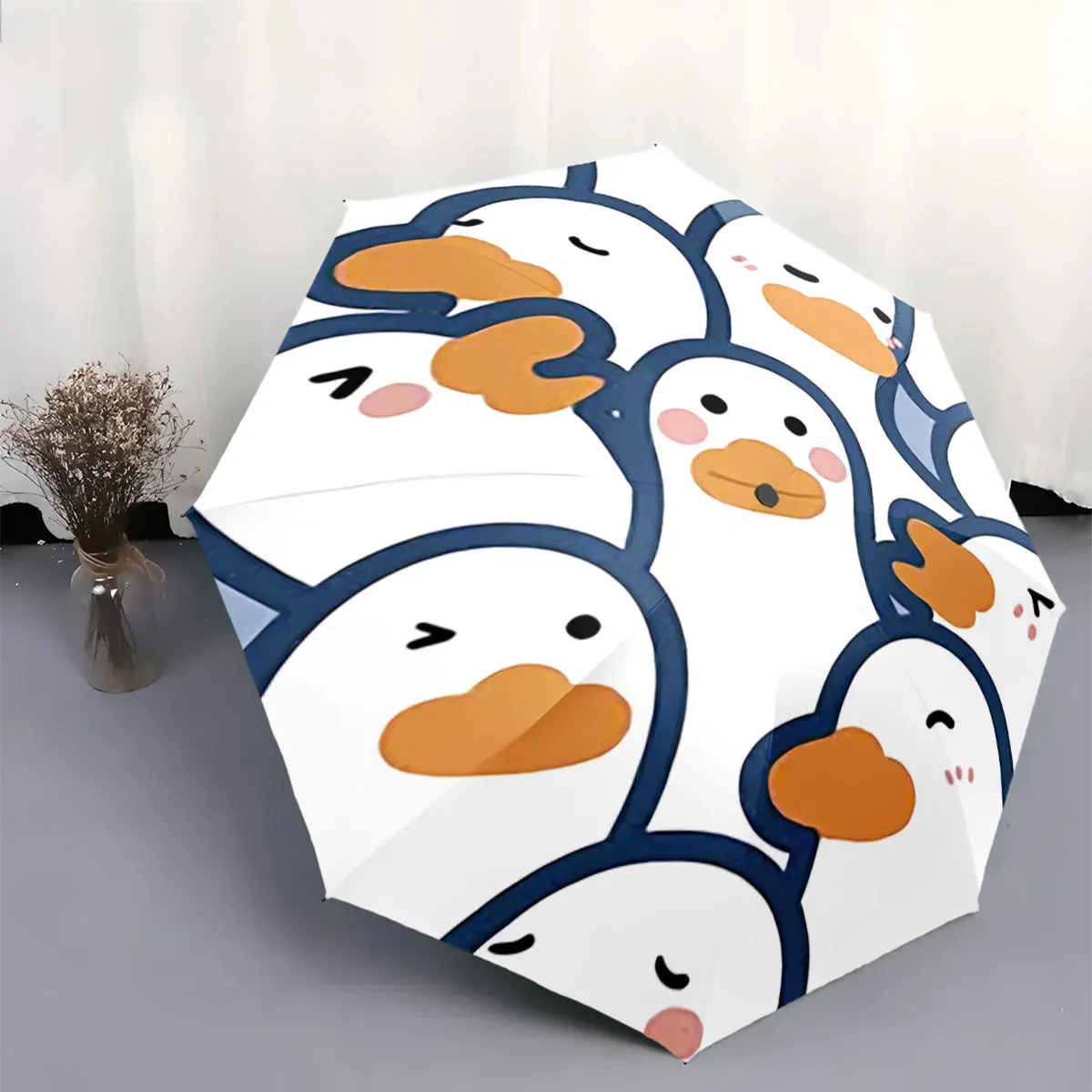 Cute Cartoon Ducks Patterned Design Foldable Umbrella portable waterproof sun rain umbrella for outdoor travel beach