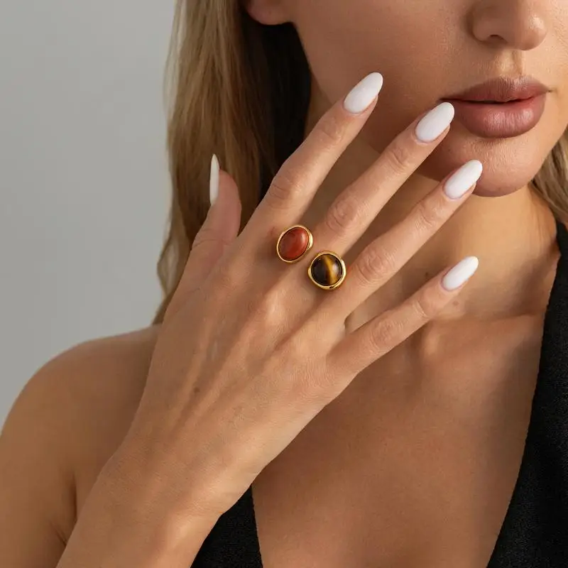 Modischer Unregelmäßiger Edelsteinring, Einzigartiger Verstellbarer Leichter Luxus-Ring im Retro-Geometrischen Design, Schmuck, Urlaubsaccessoire, Geschenk – Detail 12