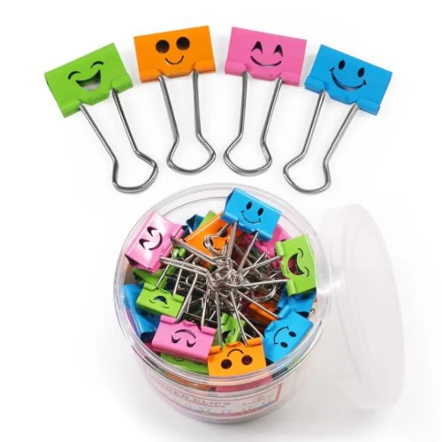 

Smiling Binder Paper Clips - Pcs Mini Colored Metal Fun Clip Clamps with Cute Smile Face Assorted Color for Office 0.75 inch, S