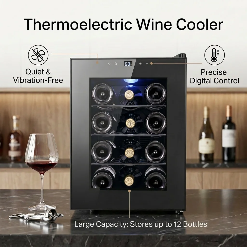 12 Bottles Wine Cooler 33L Single Zone Thermoelectric Wine Refrigerator Electronic Temperature Control Right Opening Door Wine Fridge For Home Use