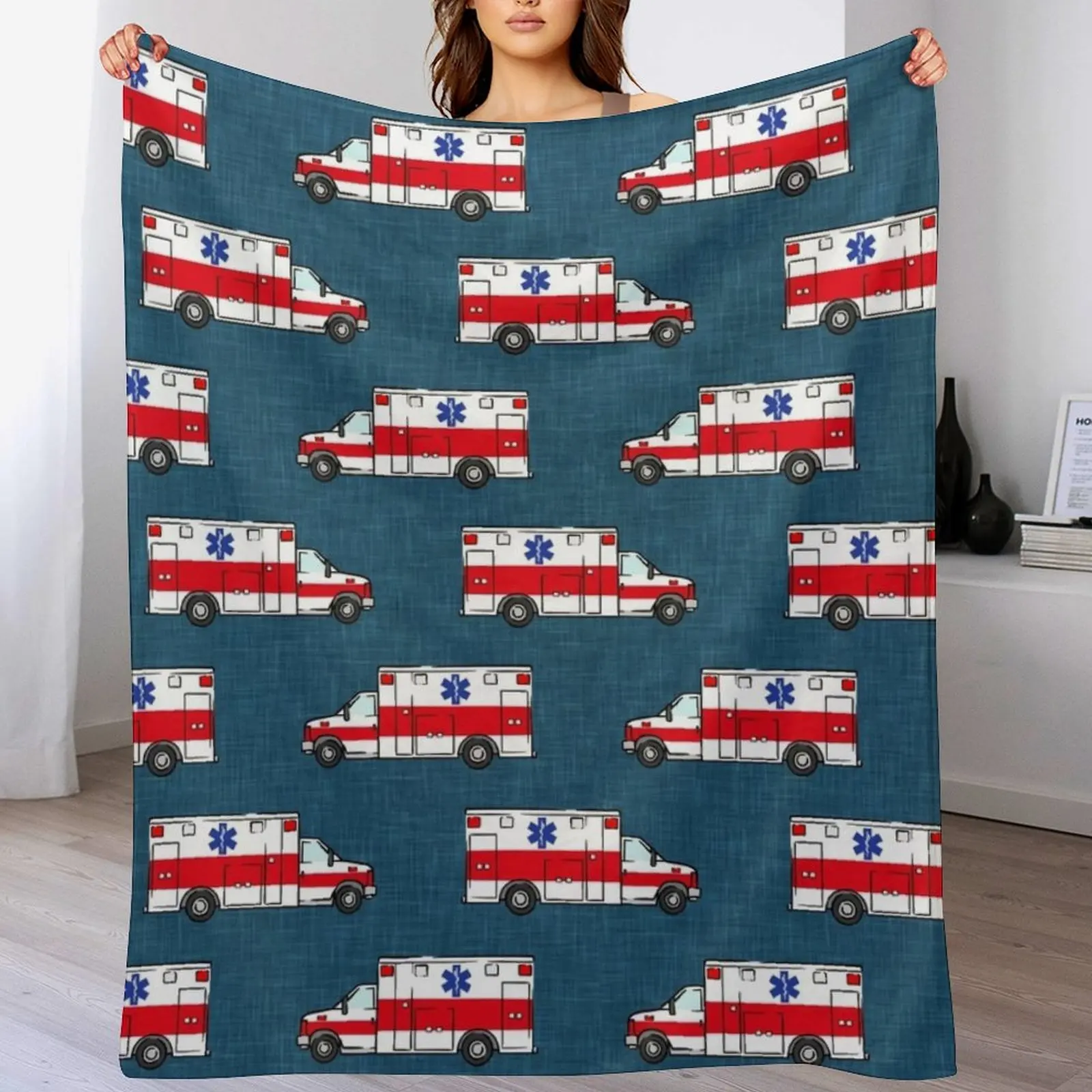 Ambulance on Dark Blue Throw Blanket for sofa christmas decoration Decoratives Flannels Blankets