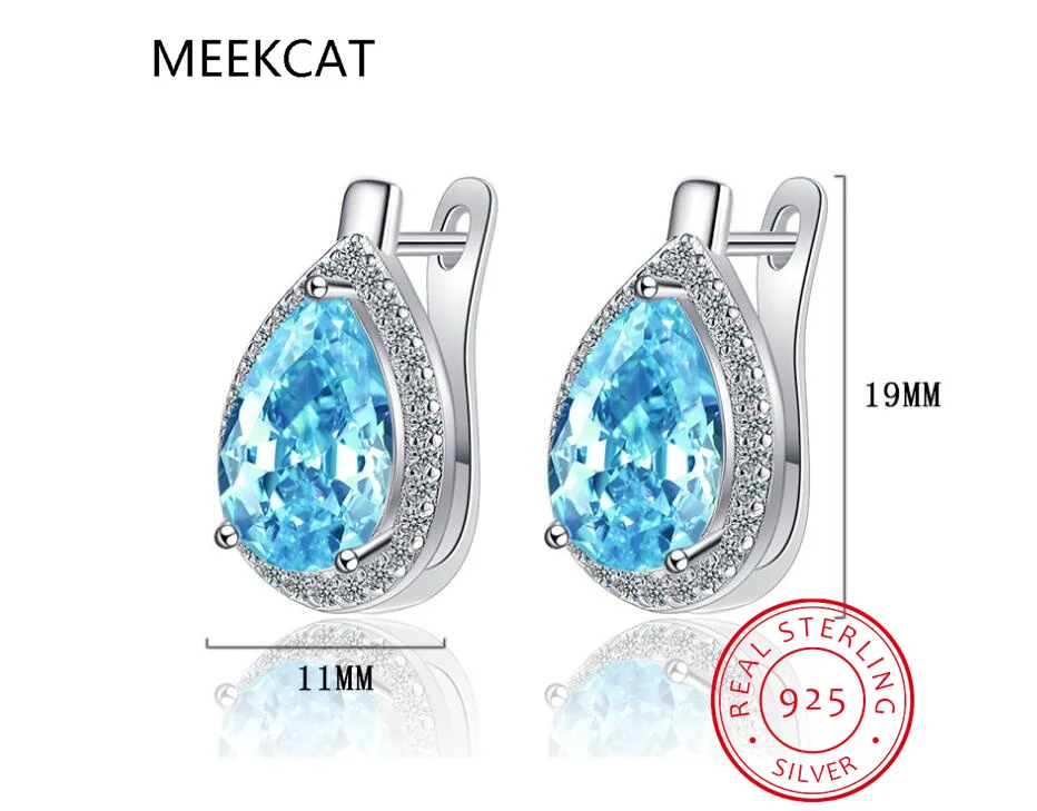 Pear Cut Created Blue Sapphire 925 Sterling Silver Hoop Earrings for Women Fashion Statement Gemstone Jewelry Huggies view 6