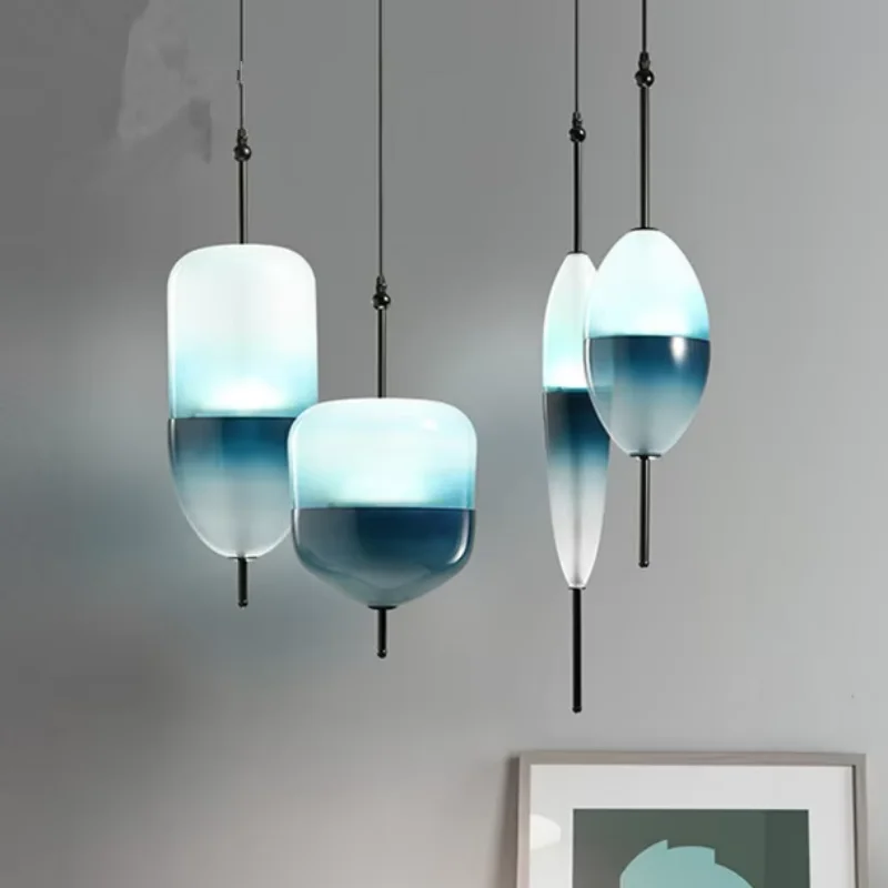 Restaurante moderno luz pingente de vidro azul nordic luxo gradiente cor vidro led pingente luz hotel decoração para casa luminárias